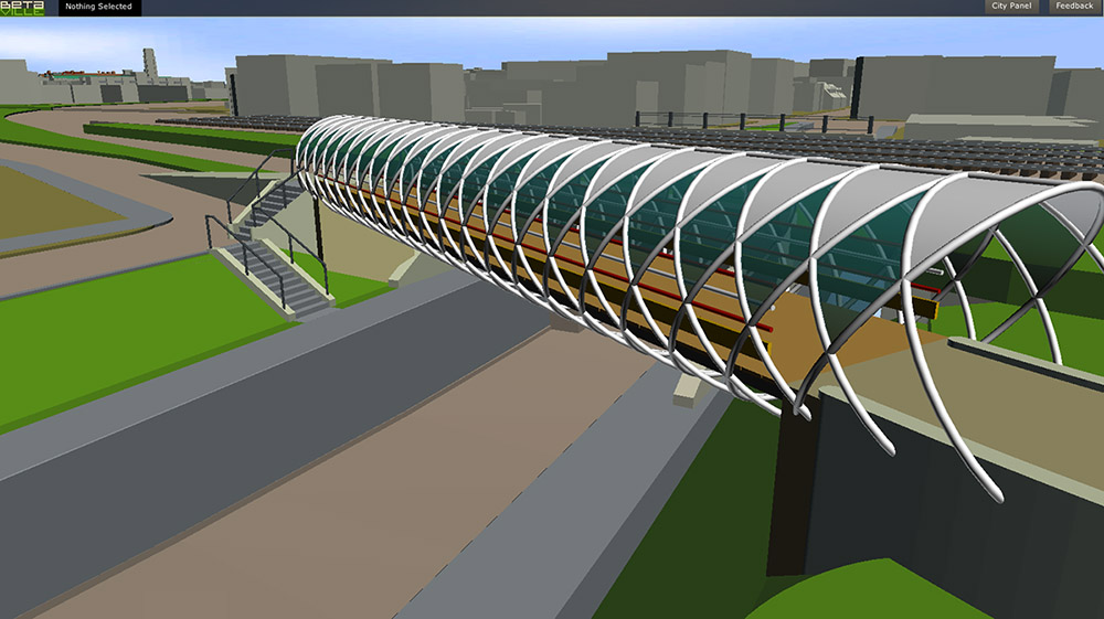 passerelle couverte, passerelle pour piste cyclable, passerelle couverte pour piste cyclable, Covered bridge for urban bike path, carril de bicicletas, puente cubierto por carril de bicicletas